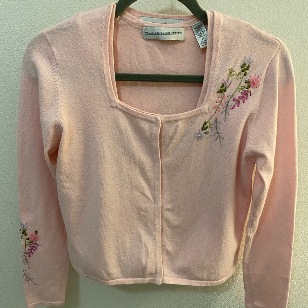 Valerie Stevens Pink Cardigan and Tank Set with Floral Details